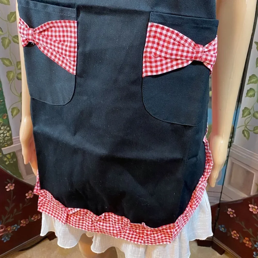 Gorgeous apron Black with Red & White Check Bows & Ruffles